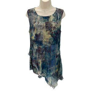 Komarov Womens Asymmetrical Sleeveless Multicolor Print Crinkle Top Size M